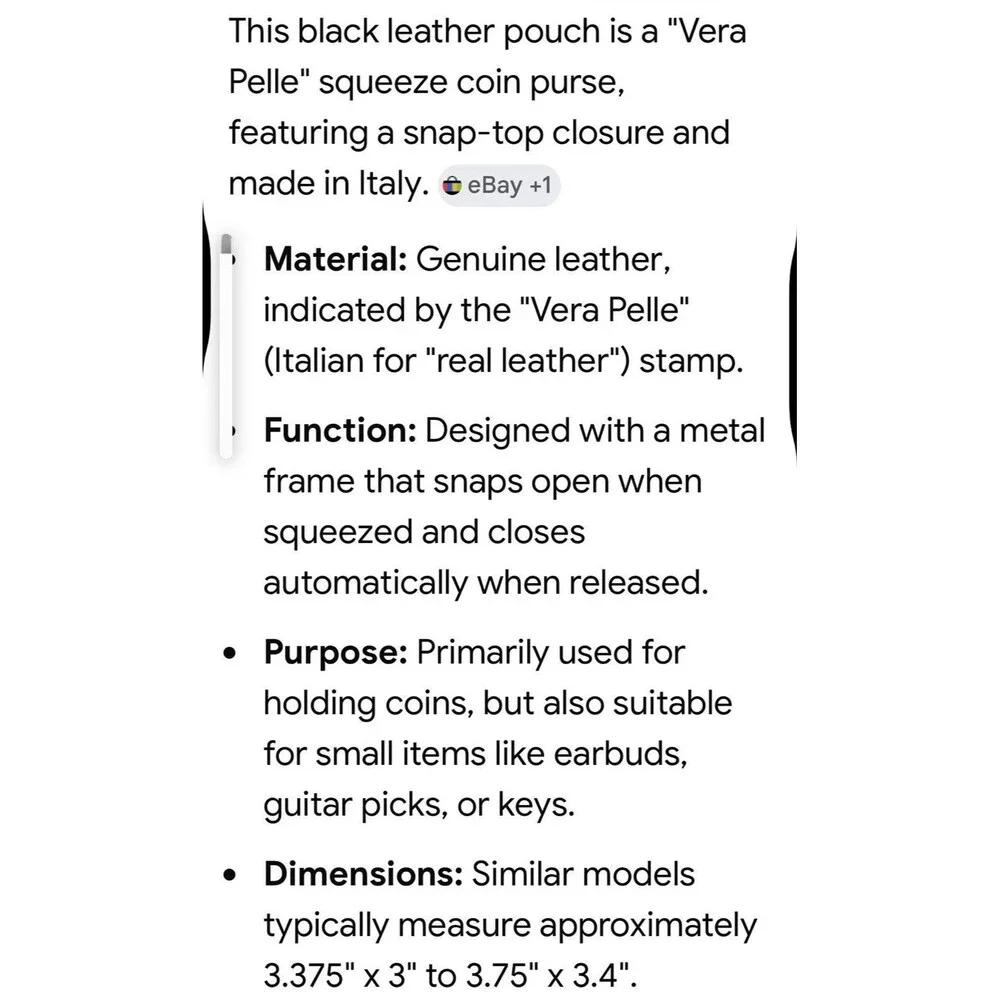 Vera Pelle Made In Italy Coin Purse Black Leather Brass Hinges 4 X3”